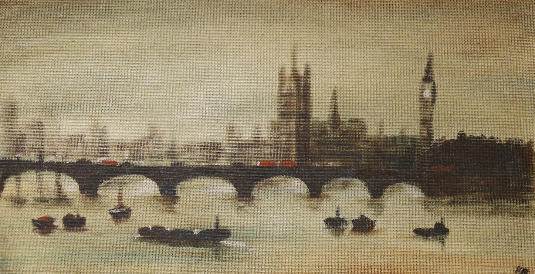 Manner of Tony Klitz, oil on board, Westminster Palace from the river, initialled, 29 x 54cm